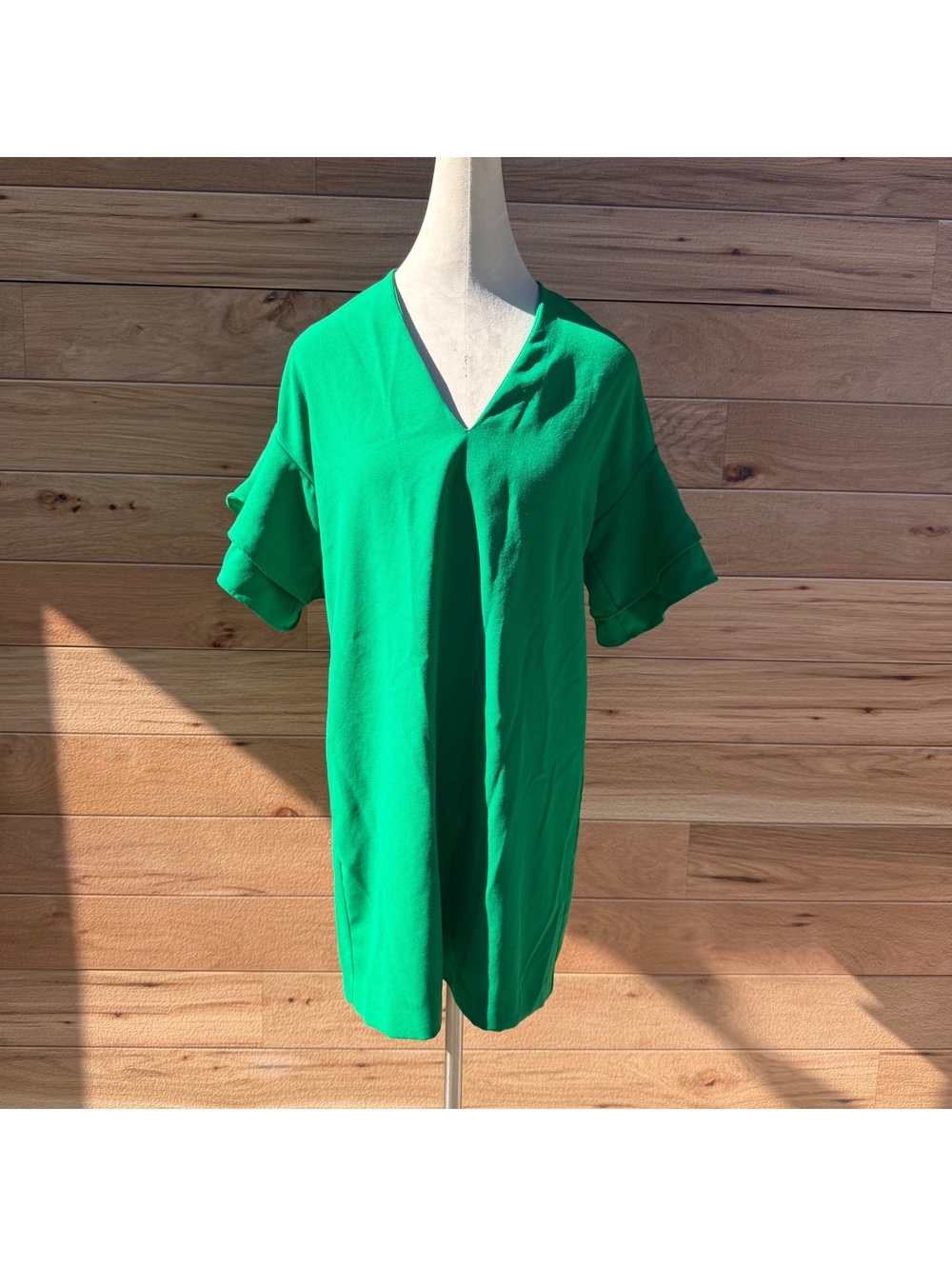 Zara Woman Green V-Neck Shift Dress Size S
